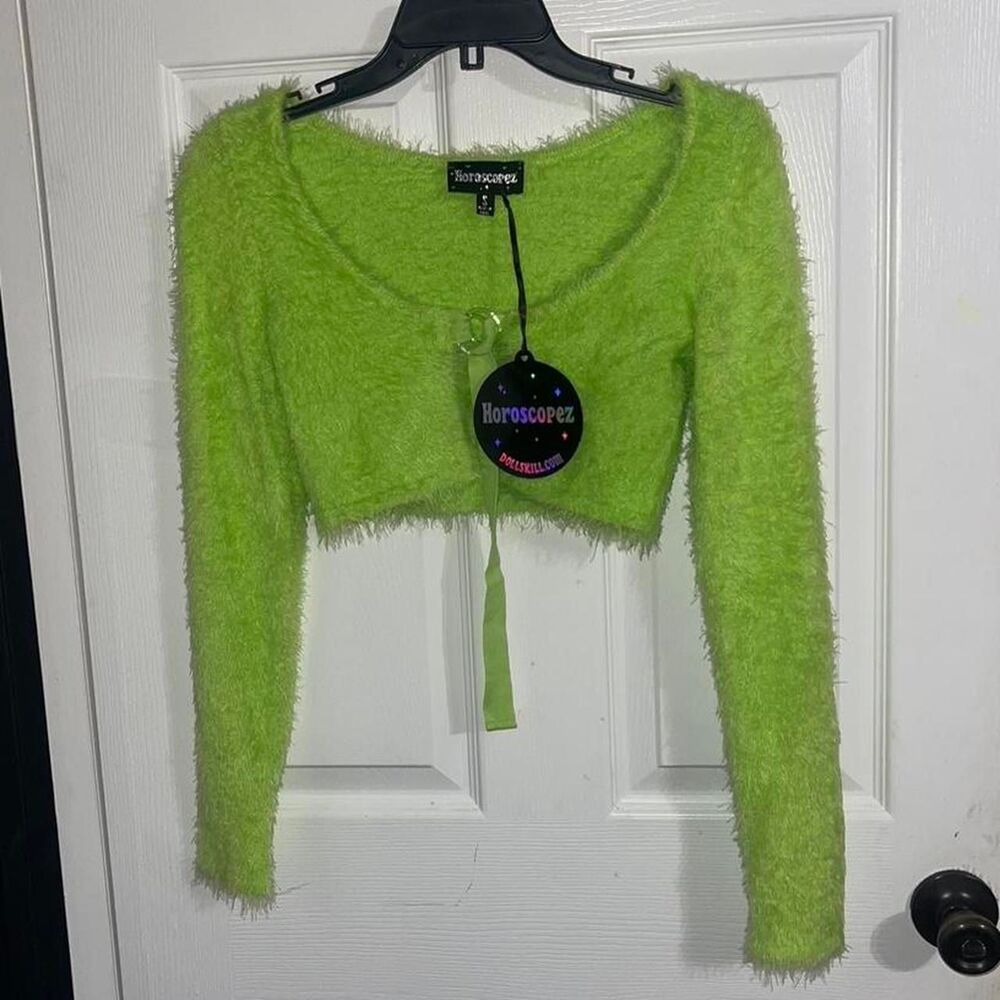 Horoscopez Neon Green Fuzzy Cardigan Size Small